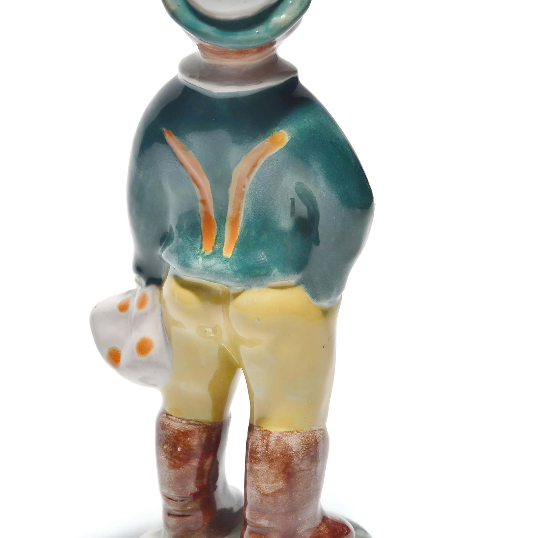 Porzellanfigur Eines Jungen Mit Grünem Hut, Grüner Jacke Und Stiefeln, Handbemalte Vintage-Sammler-Skulptur, Charmantes Dekoratives Stück